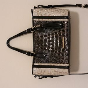 Blackish and Cream Croc-Embossed Satchel Handbag